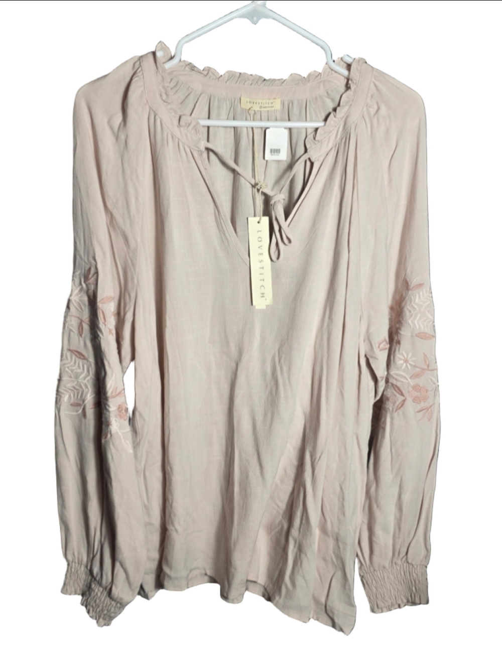 Women's Lovestitch Embroidered Blouse Size S Beige Pink grandmacore cottagecore